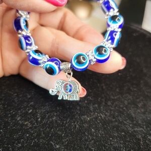 New Evil Eye elephant charm beaded bracelet unisex